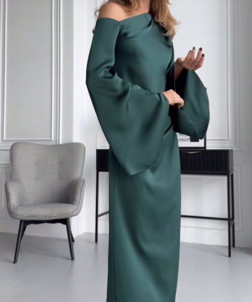 Alternative view of NORA Asymmetric Maxi Dress/Emerald
